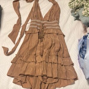 Elegant Tan Halter Dress